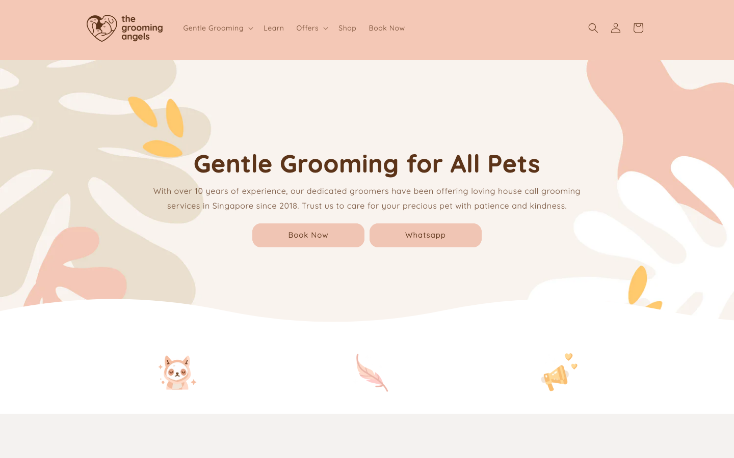 The Grooming Angels live Shopify site — no credentials above fold